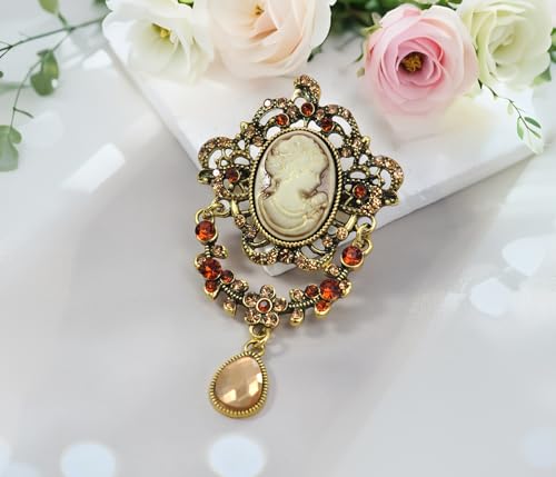 Image of Gyn&Joy Antique Blue Rhinestones Cameo Brooch Pin