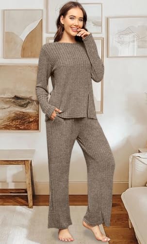 WIHOLL Womens Two Piece Outfits Lounge Sets Cozy Sweater Loungewear with Pockets 20253