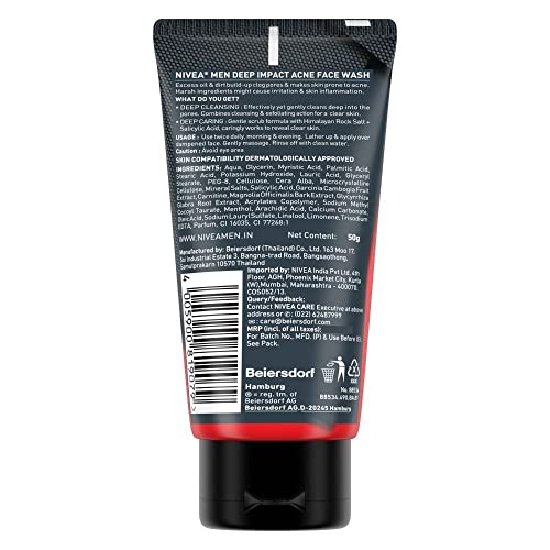 Image of Nivea Men Facewash, Deep Impact Acne, With Himalayan Rock Salt, 50 Gm