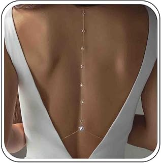 Wedding Back Necklace for Backless Dress Gold Silver Cz Bridal Backdrop Necklace Choker Rhinestone Teardrop Brides Back Body Chain Sparkly Crystal Diamond Long Drop Y Lariat Pendant Bridesmaid Women