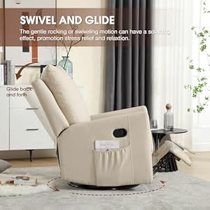 INZOY Glider Recliner Nursery Chair Swivel Rocker Recliner, Nursing Chairs Swivel Glider Recliners with Soft Padded Backrest, Fabric Manual Reclining Chair for Living Room Bedroom Apartment, Beige INZOY Glider Recliner Nursery Chair Swivel Rocker Recliner Nursing Chairs Swivel Glider Recliners with Soft Padded Backrest Fabric Manual Reclining Chair for Living Room Bedroom Apartment Beige