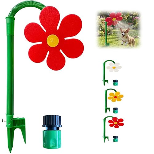 Crazy Dancing Daisy Sprinkler – 360° Rotating Sunflower Lawn Stake, Fun Yard Watering for Kids & Pets (Red)