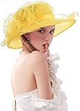 RZTA Women's Kentucky Derby Church Dress Hat Wide Brim Leaf Flower Bridal Shower Hat C7 Yellow