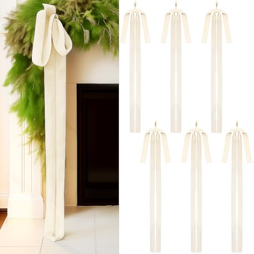 Janinka 6 Pcs Beige Velvet Christmas Swag Bow 31.5 x 23.6 inch Large Neutral Cream Christmas Ornament Vintage Rustic Velvet Staircase Wreath Bows Xmas Tree Topper Bows Large Bow for Outdoor by Janinka - Used condition - US$7.71