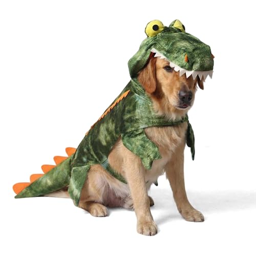MUYAOPET Dog Costume Halloween Dog Crocodile Dinosaur Costume for Small Large Dog Pets Winter Warm Coat Jumpsuits (Green Large)