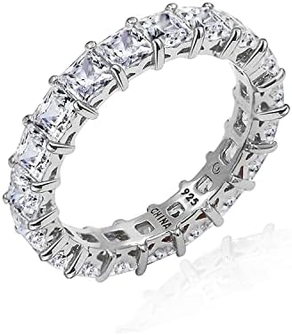 Amazon Collection Platinum-Plated Sterling Silver Princess Cut All-Around Band Ring made with Infinite Elements Cubic Zirconia (7.5 cttw), Size 7