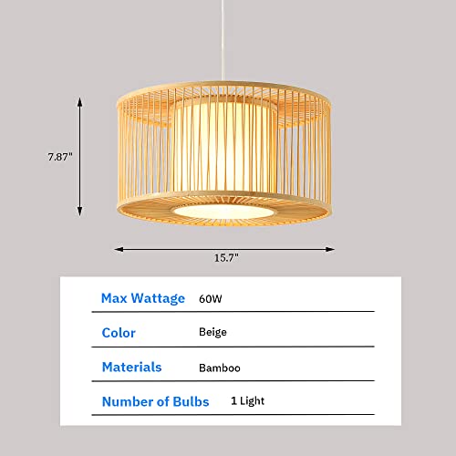 Aeyee Bamboo Pendant Light Fixture 1 Light Rattan Pendant Lamp Drum Shaped Woven Hanging Light for Kitchen Island Nursery - Image 7