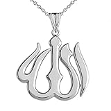 Bold Sterling Silver Allah Charm Pendant Necklace, 16'