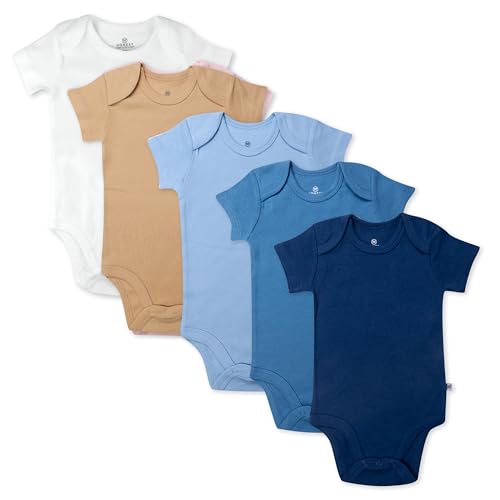 Image of HonestBaby baby-girls 5-pack Short Sleeve Bodysuits One-piece 100% Organic Cotton for Infant Baby Girls