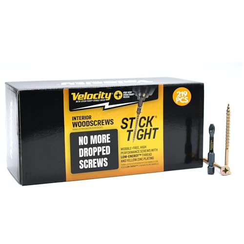Image of Velocity Interior 2 3 /4 Inch Wood Screws Contractor Pack (Size #10, 219 Pcs) - Self Tapping Screws with Phillips Bits, Stick Tight Technology, Carbon Steel with Zinc Plating, Durable Storage Organizer