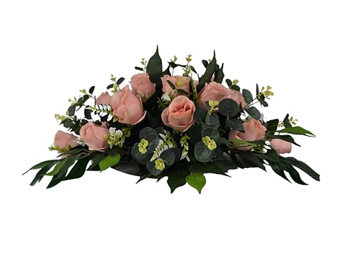 DRW Centro de Flores cojin Cementerio, procesiones, Iglesias Bodas o sepulturas Rosas Rosas y eucalipto Estilo Barco Artificiales 74x50x30