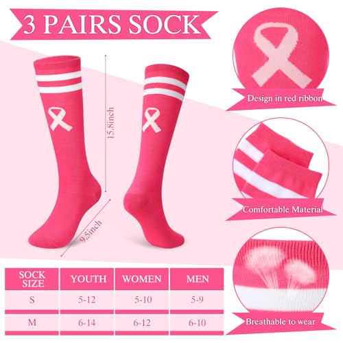 Zoooyawn Breast Cancer Socks Bows Set for Cheerleader, Pink Cheer Awareness Socks Cheerleader Bows Gifts2