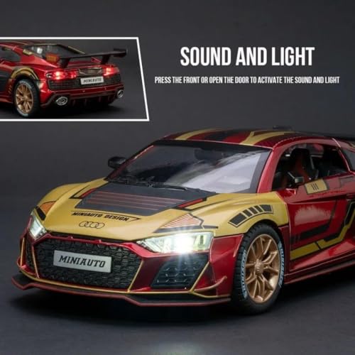 Image of Aodi R8 Iron 1:24 Model Car with Box, Zinc Alloy Pull Back Toy car with Sound and Light for Kids Boy Girl Gift [Colors as Per Stock] (Audi R8 Iron)