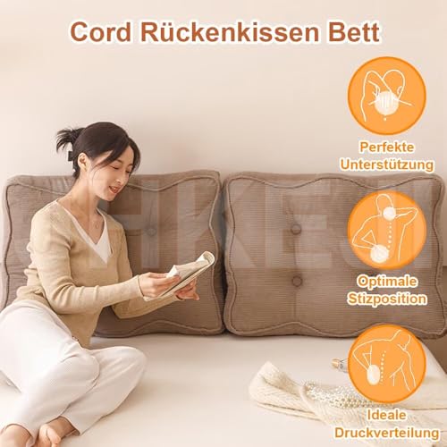 Coussin de dossier pour lit 60x55x15cm en cordon marron lavable