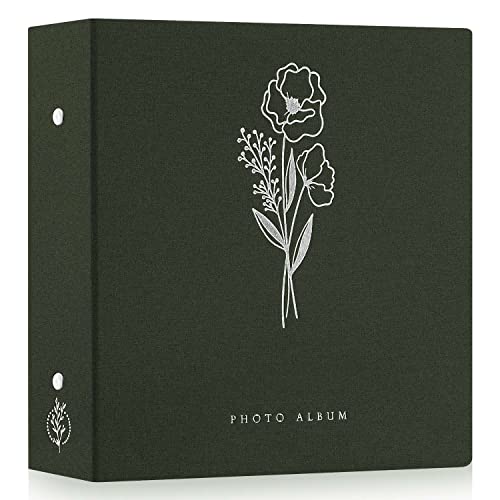 Lanpn Album na zdjęcia, lniany, rozmiar XL, 1000 kieszeni, pomieści zdjęcia poziome i portretowe w rozmiarze 10 x 15 cm, zielony