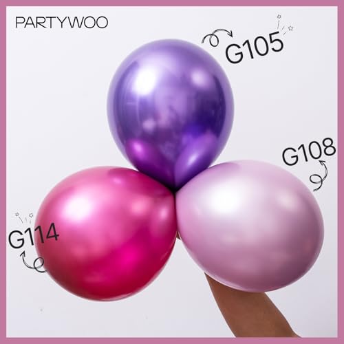 Image of PartyWoo Metallic Pink Balloons 100pcs Different Sizes Pack of 18 12 10 5 Inch Chrome Pink Balloons for Graduation Wedding Girl Baby Shower Gender Reveal Birthday Princess Party Decorations Pink-G108