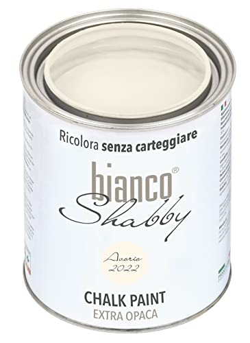 bianco Shabby® Chalk Paint Avorio (2022) Peinture à la craie pour meubles et murs, effet vintage, shabby chic, extra mat (1 Litre)