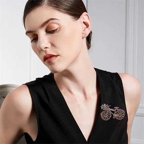 Image of WCRAZYE Rhinestone Bicycles Brooch Pin for Women Girls Creative Retro Elegant Handmade Red Pink Blue Traffic Bike Brooches Pins Classic Wedding Fashion Jewelry Accessories Gift