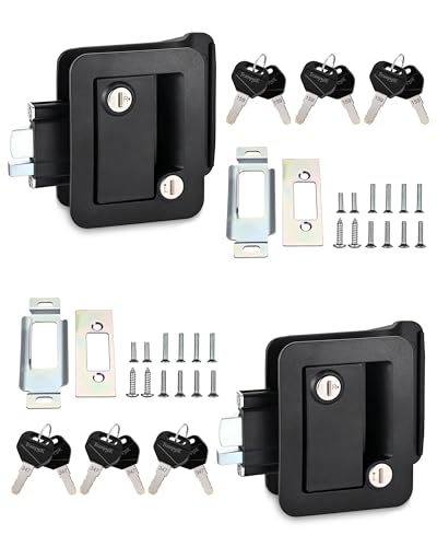 Image of Engineering Plastic Camper Door Lock, Camper Door Handle Latch Replacement, Fit 3.65 inch x 2.95 inch Lock Hole, RV Door Lock for Travel Trailers, Entrance Front Door, Pack of 2 Different Keys