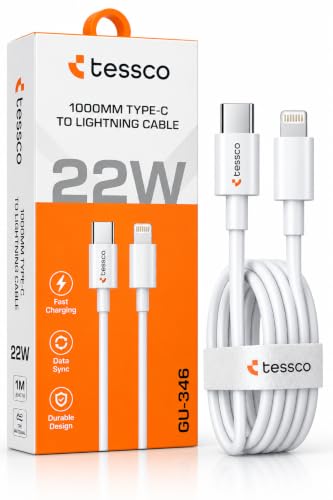 Image of Tessco USB Type-C to Lightning Cable for iPhone, 22W, 1000mm