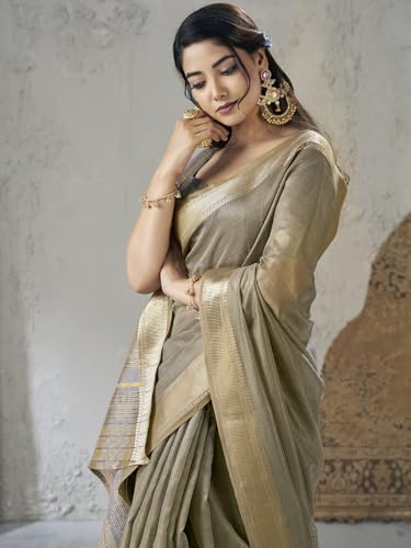 Image of Satrani Women's Shimmer Silk Weaving & Sequins Work Saree with Unstitched Blouse Piece