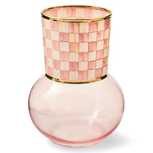 MACKENZIE-CHILDS Glass Vase, Unique Flower Vase Decor, Pink-and-White Rosy Check