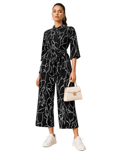 Image of Leriya Fashion Women's Rayon Co Ord Set For Women Stylish Abstract Printed | Regular Fit Shirt Top & Wide Leg Pants | Stylish Casual, Party & Vacation Wear Two Piece Outfit