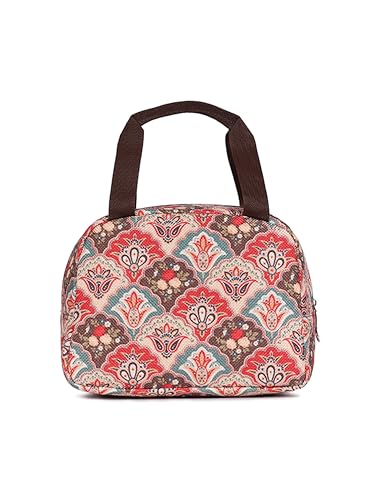 Image of ZOUK Mughal Art Multicolor Motif Printed Jute Multicolor Insulated Lunch Tiffin Storage Picnic Bag