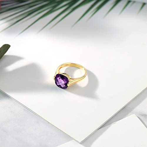 Gem Stone King 18K Yellow Gold Plated Silver Purple Amethyst Women Engagement Ring (3.45 Ct Cushion Checkerboard Cut, Gemstone Birthstone, Available in size 5, 6, 7, 8, 9)4