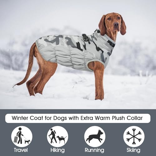 Image of FUAMEY Dog Cold Weather Coats Reflective Dog Warm Jacket with Harness | Fleece Winter Coat for Large Dogs Snow Puffer Vests with Zipper Reflective Turtleneck Jackets for Winter Gery Camo XXXL