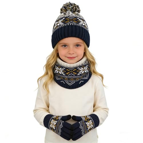 Bonnet tricoté enfant écharpe fille garçon cagoule ski cache-cou hiver