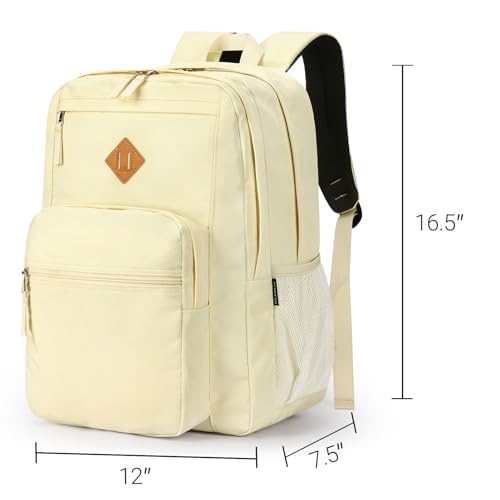 ZORFIN 26L Backpack for School, College, and Travel: Water Resistant Bookbag with 8 Compartments - Beige - Image 4
