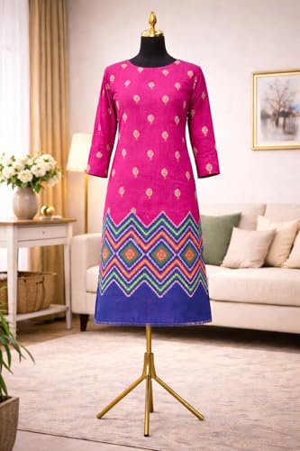 Image of Women's Cotton Blend Unstitched Kurti Set for Women | A-Line Style Dress Material | 2-Piece Traditional Ethnic Wear Suit Fabric