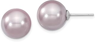 Majestik Prata Esterlina 925 13 mm Roxo Simulado Concha do Mar Sereia Náutica Joia Pérola Brinco Botão Redondo Jóias Finas Para Mulheres Presentes Para Ela, Pérola, Pérola