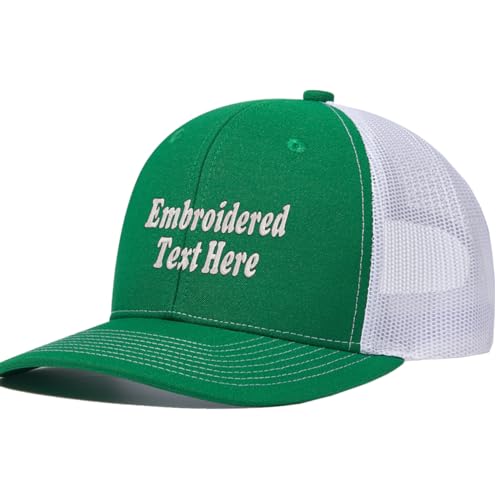 Cyber Monday Deals Sombreros personalizados, gorra de béisbol bordada, gorra de camionero de malla ajustable personalizada para hombres y mujeres, Verde-Blanco, S-4XL