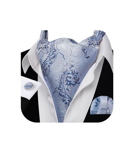 Image of Barry.Wang Ascot Ties Cravat Tie Men Paisley Plaid Scarf Self Tie Pocket Square Cufflinks Set Wedding Party