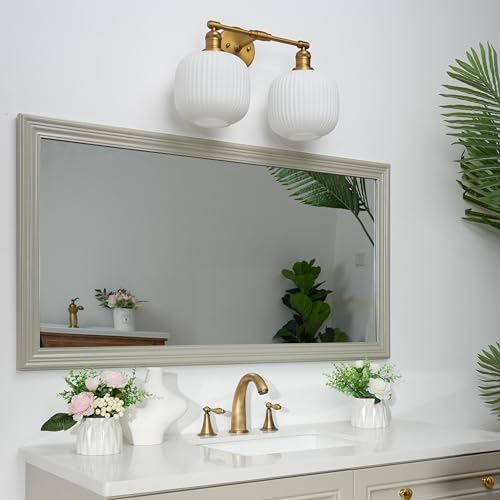 Image of Pathson 2 Lights Milk White Globe Wall Sconce, Hardwired Antique Double Sconce for Living Room Home Decor, Striped Glass Bathroom Vanity Light, E26 Bulb Base