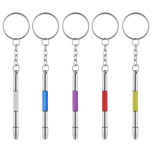 LIQWEI 5 Stück 4 In 1 Brillen-Reparatur-Set, Mini Brillen Schraubendreher, Tragbar Edelstahl Screwdriver Schlüsselbund Precision Kleines Schraubenzieher für Sonnenbrillen Schmuck und Uhren Reparatur