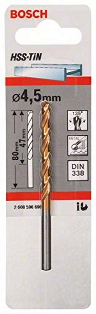 Bosch Silver 2608596696 4.5 X 47 X 80 Mm Din338 Hss-Tin Drill Bits