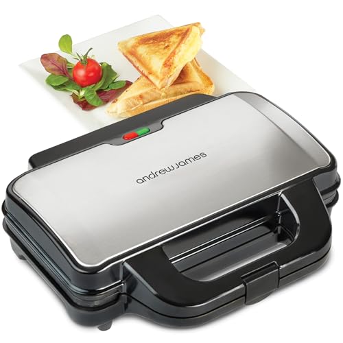 Andrew James Electric Deep Fill Toasted Sandwich Maker Grill 4 Slice Triangle Press with Cool Touch Handle Non-Stick Plates for Thick Cheese Toasties 900W For Large Deep Filled Toasted Sandwiches