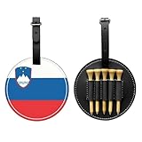 UBBVPKY Juego De Soportes para Tees De Golf Organizador Redondo De Cuero Sintético con Estampado De La Bandera De La República De Eslovenia Y 5 Tees De Madera Accesorios De Golf Regalo para Golfistas