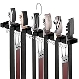 Cuipingoo Belt Hanger for Closet Max 42 Belts, 2-in-1 Wall Mount Belt Organizer with 360° Rotating Hooks, Wooden Tie and Belt Rack for Closet Accessories Organizers and Storage, Black