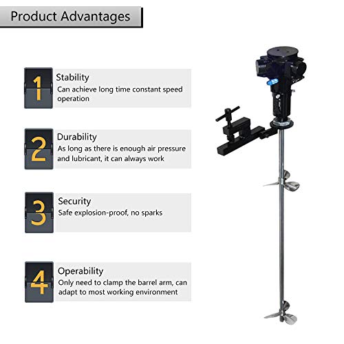 Mxbaoheng 50 Gallon Pneumatic Paint Mixer Stainless Steel Tank Barrel Clip Bracket Mixer Air Agitator 1/2Hp #TOP2