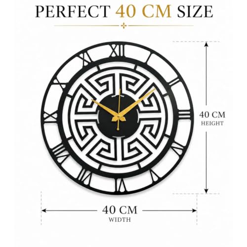 Image of 40 cm Metal Wall Clock | Silent Non-Ticking Skeleton Wall Clock | Modern Black Iron Analog Clock for Living Room, Bedroom, Hall, Office & Home Decor (Design-8)