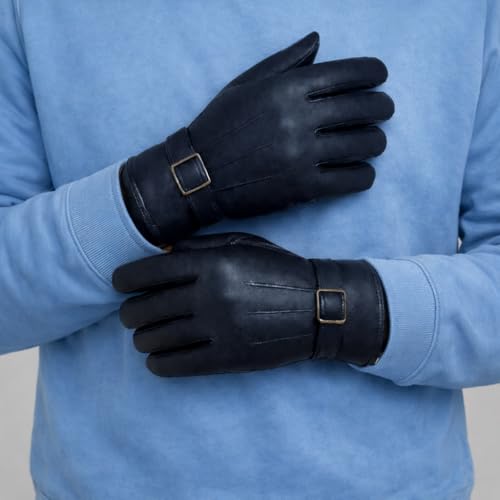 Image of TLN Genuine Leather Gloves for Men | Premium Soft Driving, Biking & Winter Gloves, Warm, Stylish & Durable Hand Gloves for Outdoor & Daily Use