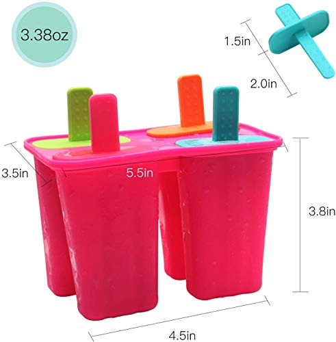Silicone Popsicle Molds Ice Pop Molds Maker BPA Free - Set of 4 - Food Grade Ice Cream Moulds Ice Pops Shapes for Homemade Popsicle, Dishwasher Safe -Rose Red