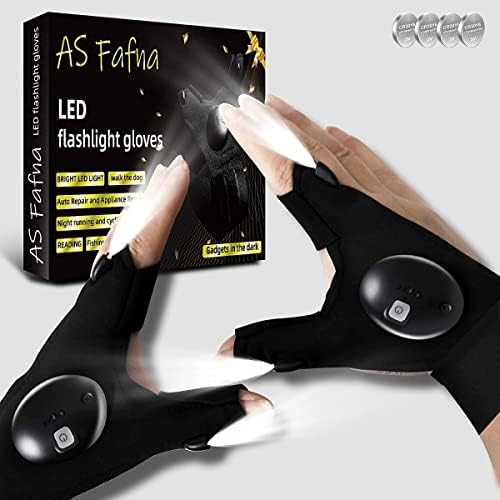 AS Fafna LED Flashlight Gloves Gifts for Men, for Dad, Cool Tools for Outdoor Fishing Gloves with Lights, Fingerless Flashlight Gloves for Camping Fishing Hunting Car Repairing