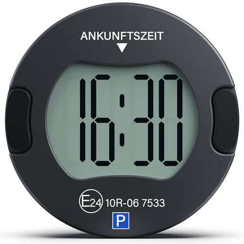 Elektronische Parkscheibe PT01 mit Zulassung, Automatische Parkscheibe elektrisch für Autos, Digitale Parkuhr mit 2 Displays & Nachtparkmodus (Schwarz)