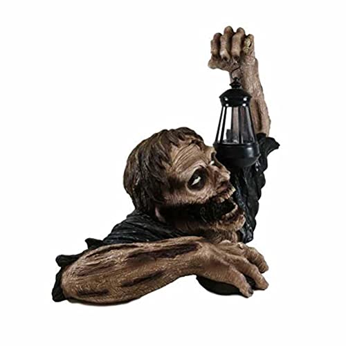 Estátua de jardim de zumbi com lanterna LED solar, estátuas de jardim de zumbi de resina assustadora