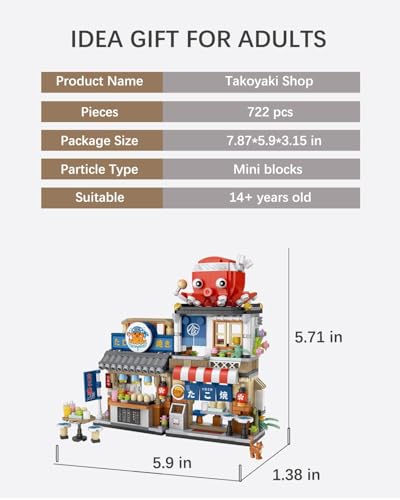 Image of SKY LINE OCEAN Japanese Takoyaki Shop Building Blocks Set (1218 PCS) | Street View Mini Bricks Architecture Model Kit for Ages 14+ | Creative DIY Display Decor | 5 Year Structural Warranty
